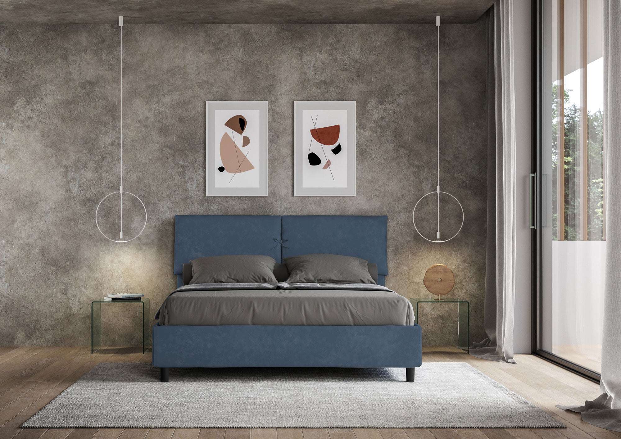 Letto Matrimoniale 160x190 cm Senza Rete Mados Blu