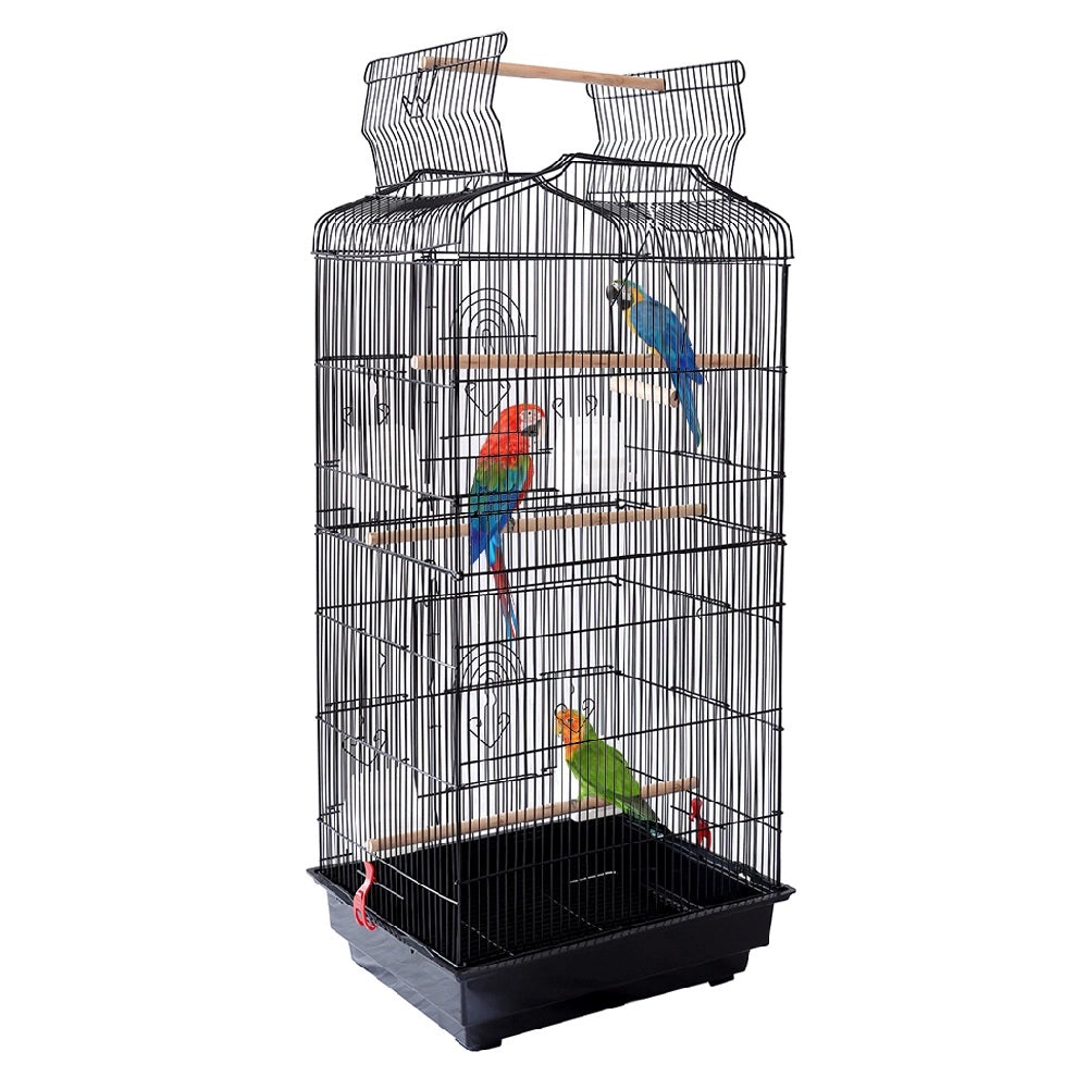 Voliera Gabbia per Uccelli Pappagalli Nera Tetto Apribile Accessori 46x35.5x92.5cm