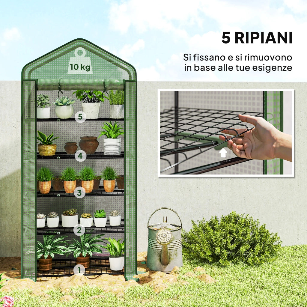Serra da giardino a 5 livelli ¨C zephmum ¨C 90x49x193 cm verde