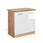 Vicco Mobile lavello cucina Bianco lucido 80 cm , PL Rovere