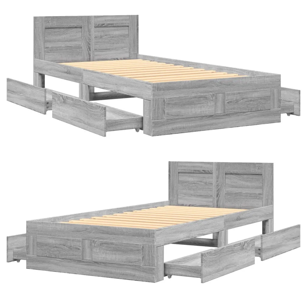 Giroletto con Testiera Grigio Sonoma 75x190cm Legno Multistrato