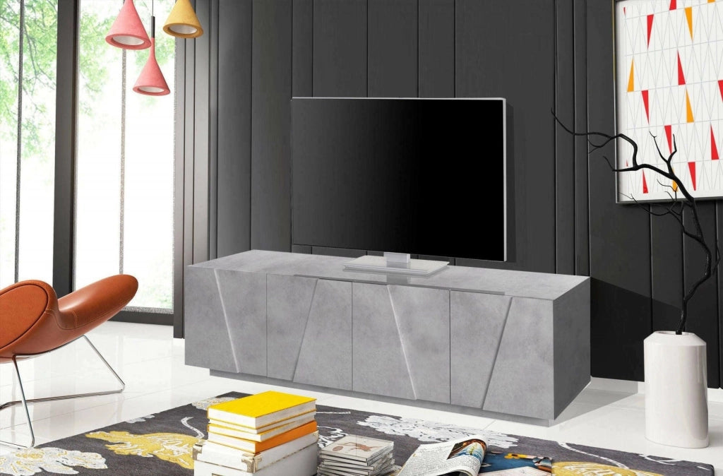 Mobile da soggiorno Porta Acix, Made in Italy, Credenza per Acix da salotto a 4 ante con dettaglio, cm 162x44h46, Grigio Cemento