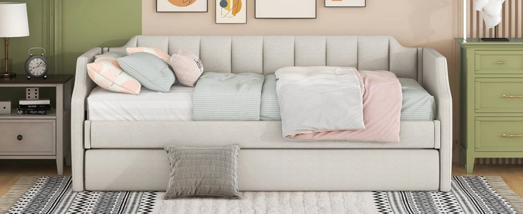 Letto giorno imbottito in cotone lino 90x200 cm