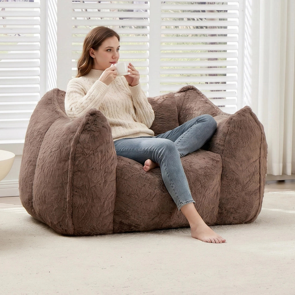 Poltrona con poggiapiedi ergonomica in tessuto tecnico marrone