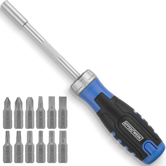 Set di chiavi a ratti 12 in 1 con maniglia ergonomico e bit magnetici