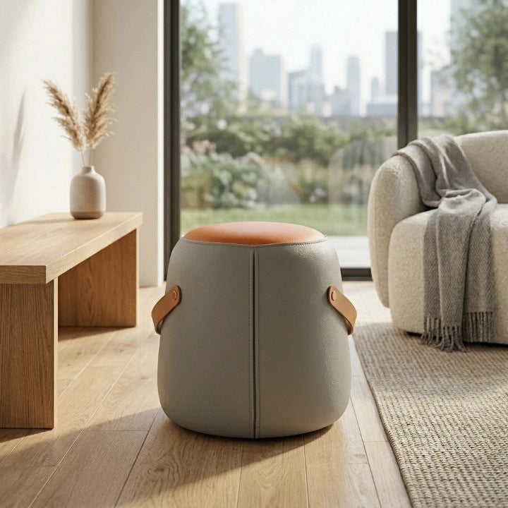 POUF in PU Grigio e Arancione con Maniglia in PU