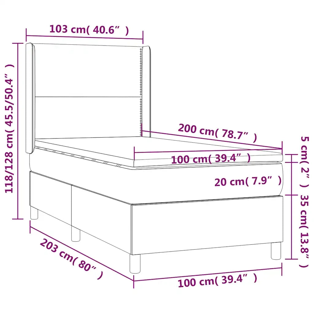 Letto a Molle con Materasso e LED Verde Scuro 100x200cm Velluto 3139430