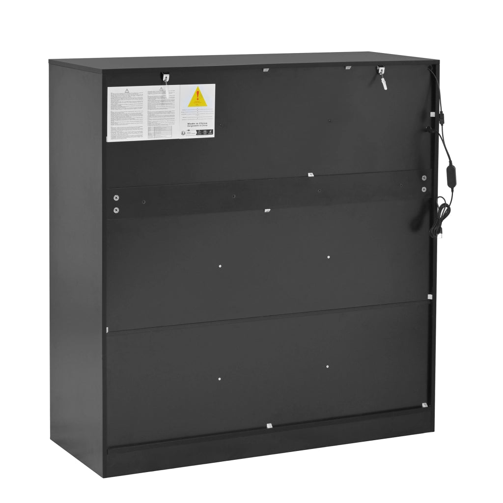 Mobile da cucina, credenza, illuminazione a LED, 3 ante in vetro, 100 x 40 x 105 cm, bianco e nero