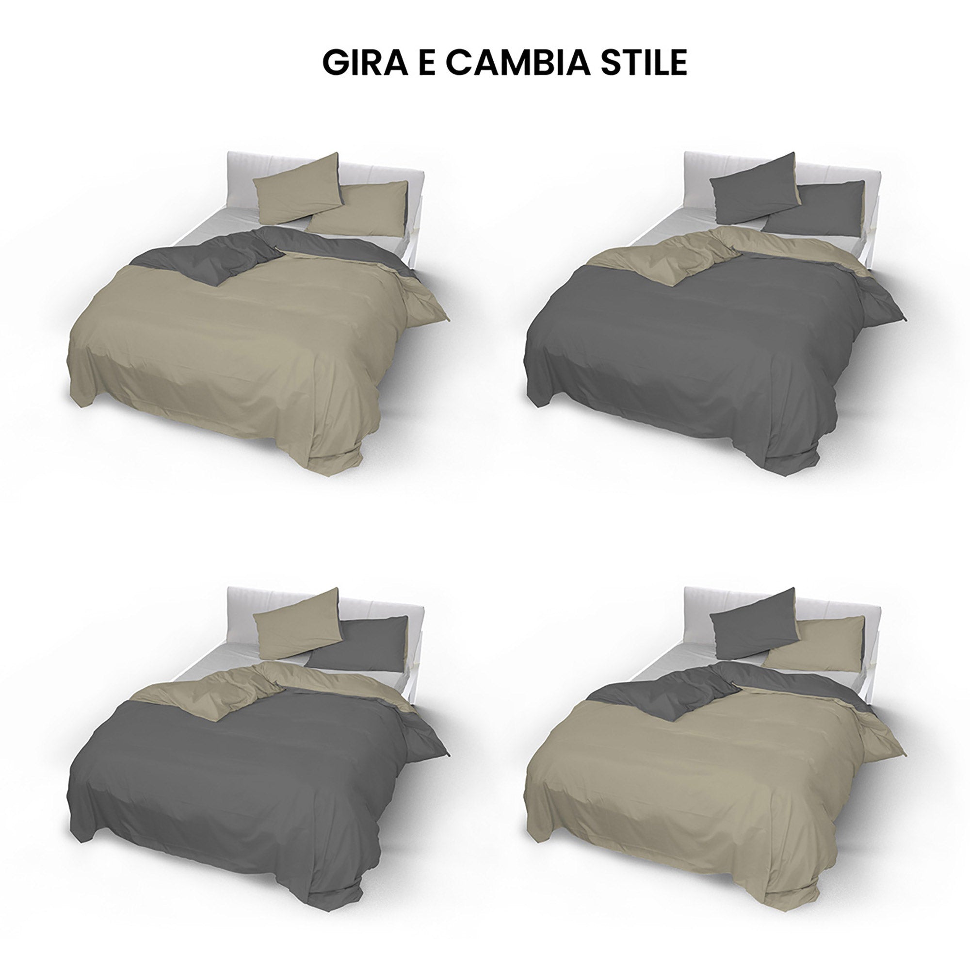 Copripiumino con Sacco e Federe Doubleface Tortora/Fumo 1 Piazza e Mezzo
