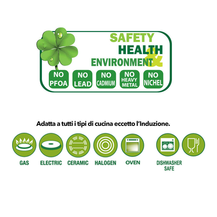 Pentola Wok Vesuvio 24 Cm Antiaderente Per Cottura a Vapore Rivestimento in Pietra Ecostone Silex Nero