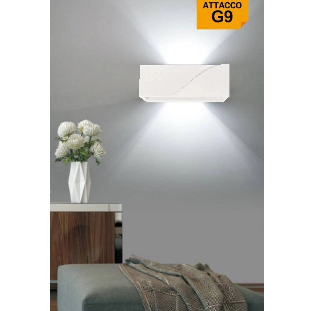 Trade Shop - Applique In Gesso Rettangolare Intaglio Doppia Luce Led Attacco G9 Parete Gs-e78 -