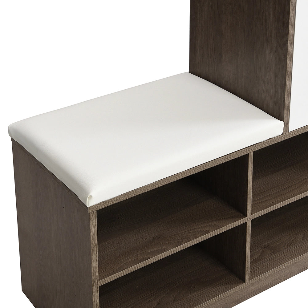 Scarpaio multifunzionale con seduta imbottita - Xylo - L140xP35xH110 cm - Bianco - Ripiani regolabili per corridoio