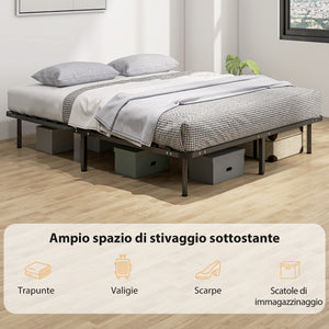 Rete Fissa Letto Matrimoniale 190x160x31 cm a 28 Doghe con Spazio Sottostante in Legno e Acciaio Nero e Legno