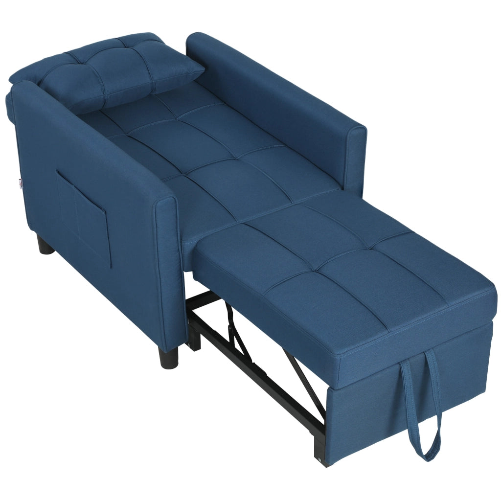 Poltrona Letto Pieghevole con Schienale Regolabile e Cuscino, Blu
