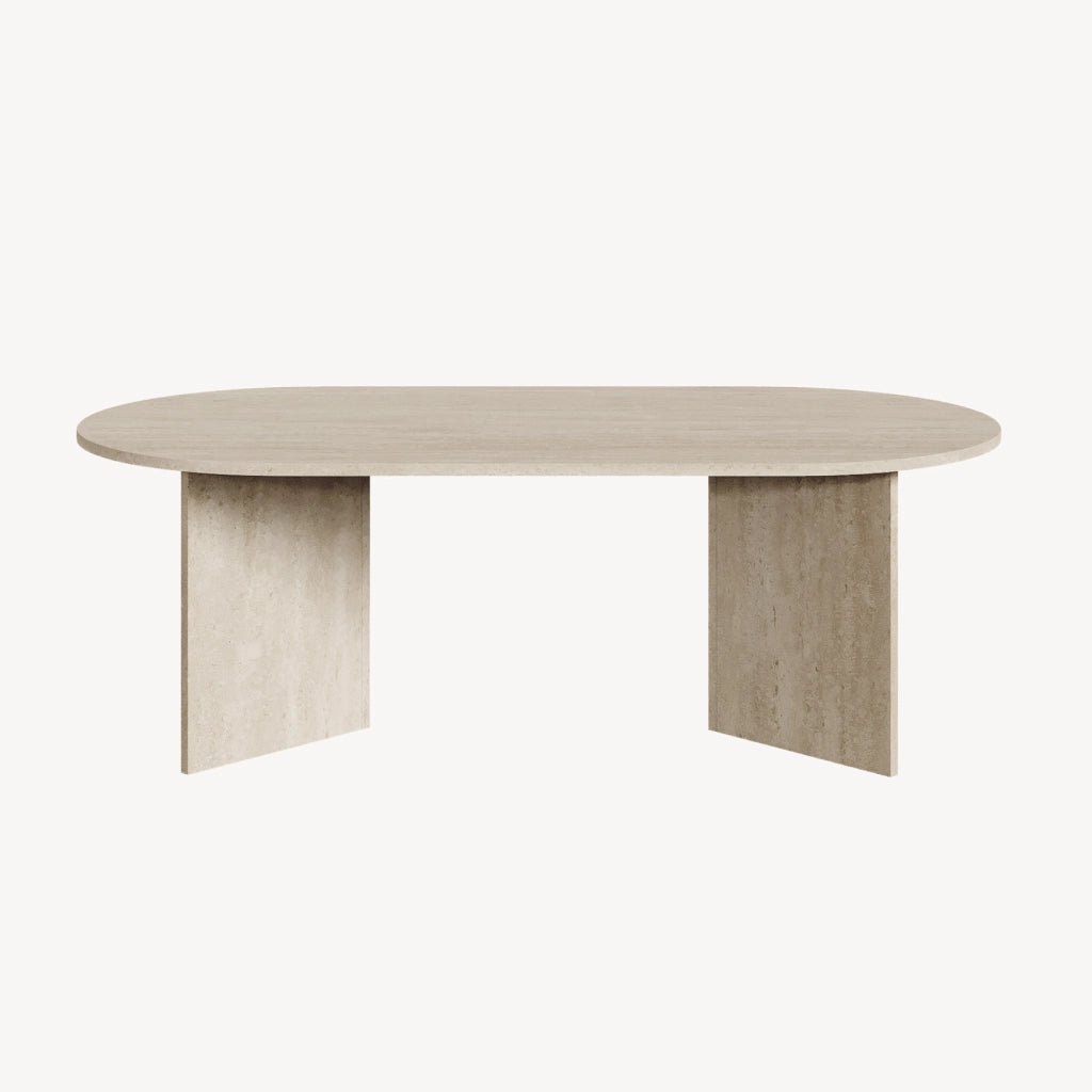 Tavolino da Salotto Kynd con Piano Ovale 119 x 60 x 40 cm - Color Avorio Travertino [en.casa]