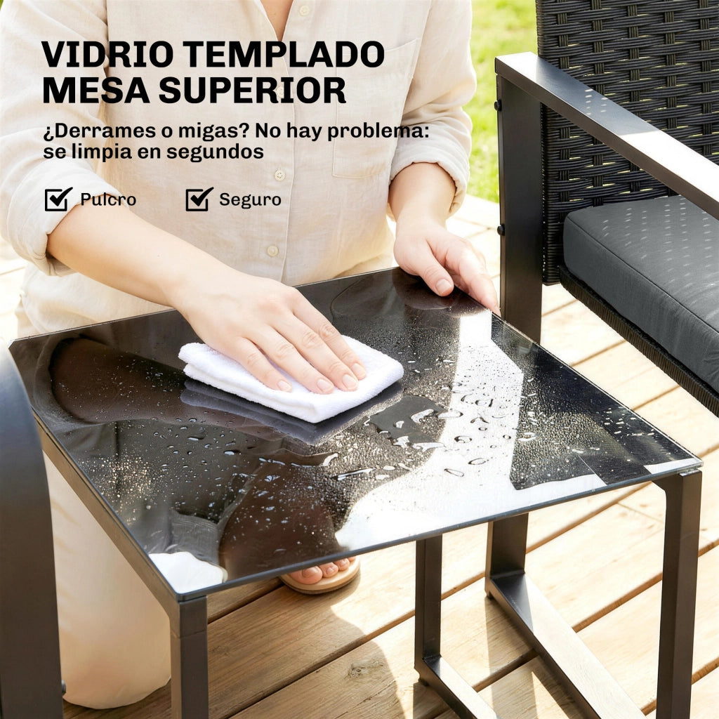 Set Tavolo e Sedie da Giardino in Polyrattan con Cuscini e Piano Vetro Grigio ¨C zephmum ¨C 6 Pezzi