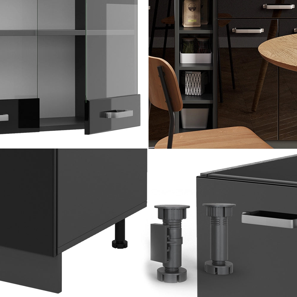 Vicco Cucina completa Nero lucido/antracite 160 cm , PL Rovere