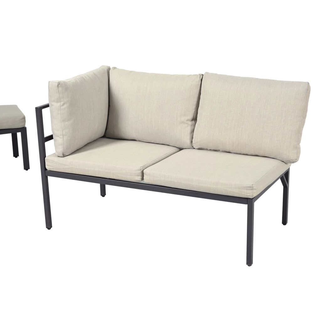 Set da Giardino 4 Pezzi con Divano Angolare, 2 Sgabelli e Tavolo ¨C MINIMAL ¨C Polyrattan e Acciaio, Grigio Beige