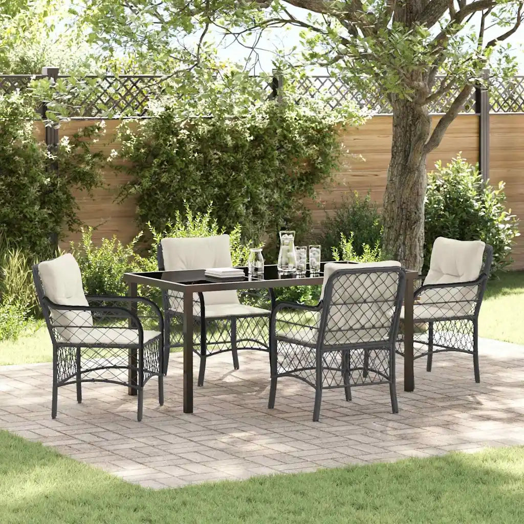 Set da Pranzo per Giardino con cuscino 5 pcs Nero polyrattan 3380200