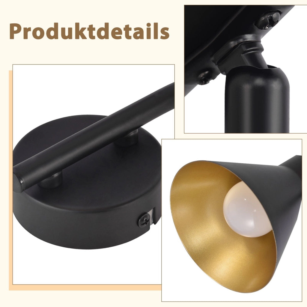 ZMH Faretto da soffitto neri E14 girevoli 350° stile industriale retrò metallo per cucina camera letto corridoio