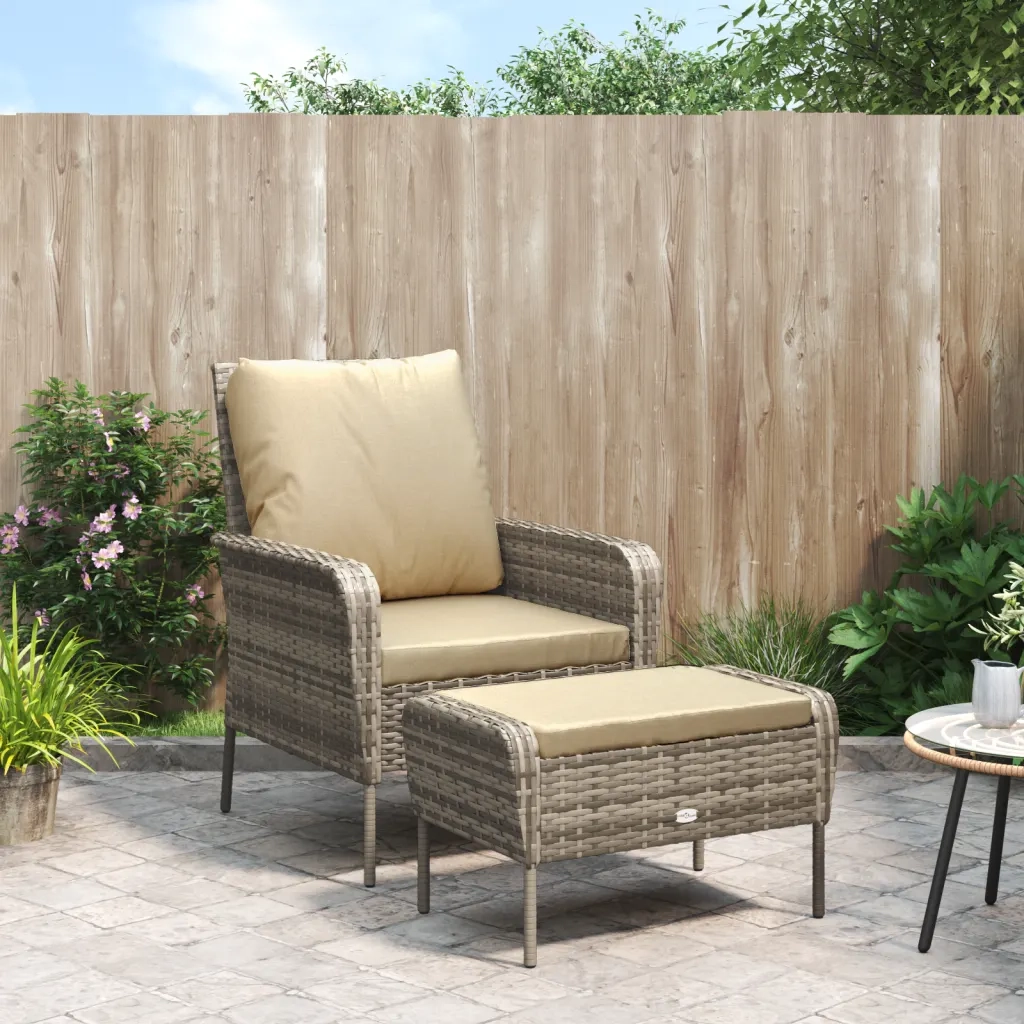 Poltrona da Giardino con Poggiapiedi Polyrattan Marrone Chiaro CFW2301066
