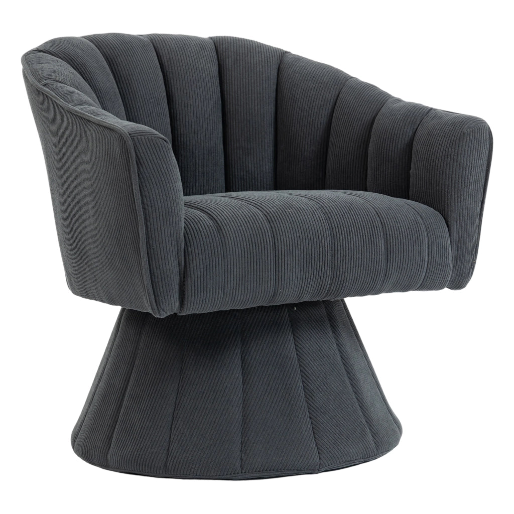 Sedia girevole 360° in velluto a coste, colore grigio scuro, con imbottitura ergonomica e base stabile