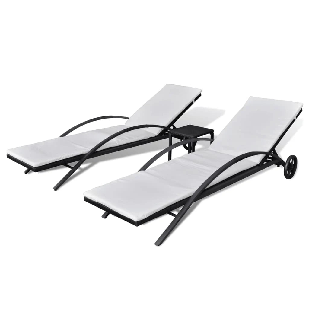 Poltrone lounge con tavolo 199,5 x 65 x 37 cm resina intrecciata nera 02_0011914