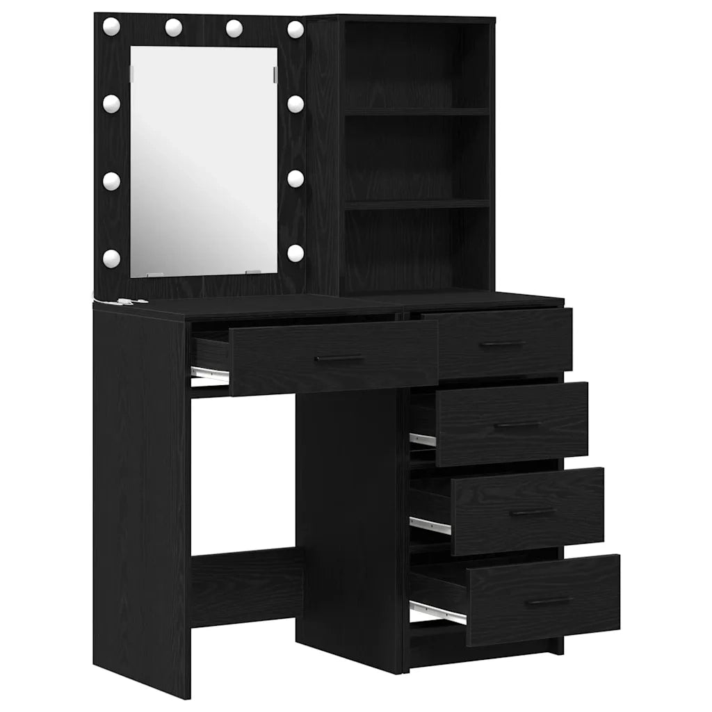Toeletta | Tavolo da Trucco 2 pz Nero 50 x 41 x 135 cm Legno multistrato