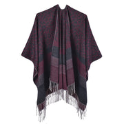 Sciarpa/stola invernale da donna, elegante mantello in cashmere con stampa leopardata e nappe, con spacco.