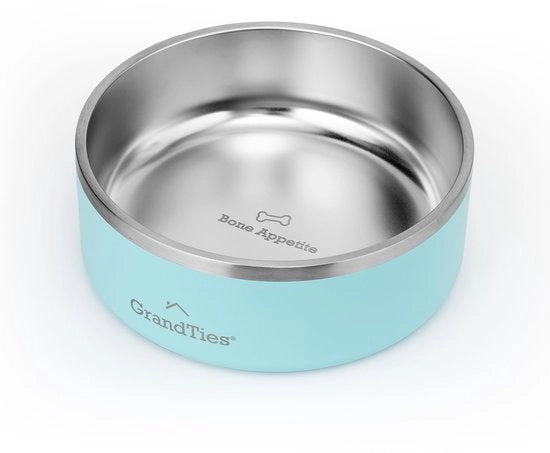 Ciotola per cani e gatti in acciaio inossidabile con incisione, riutilizzabile, BPA-free, isolata, grande, duratura, antiscivolo, impermeabile, per esterni (1250 ml, verde polvere)
