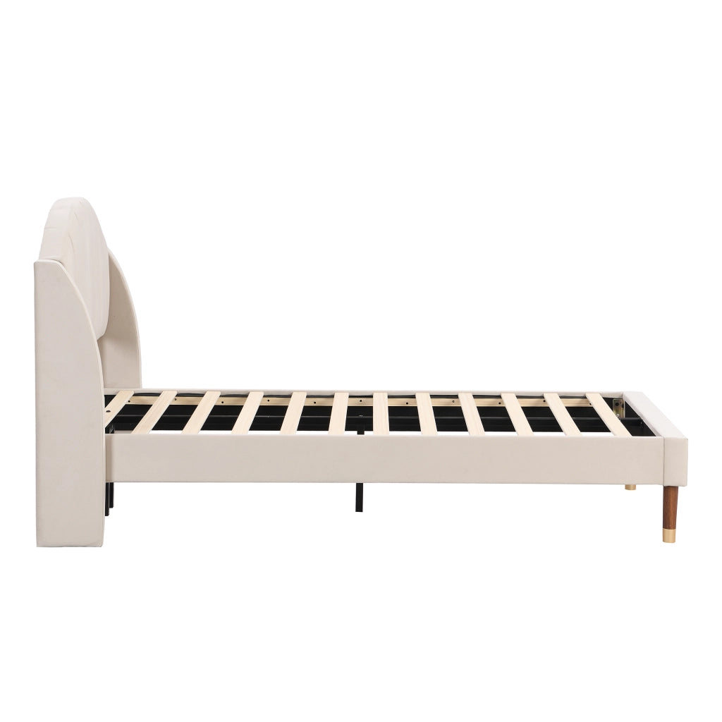Letto imbottito singolo 90x200 cm con rete a doghe e testiera, in velluto beige