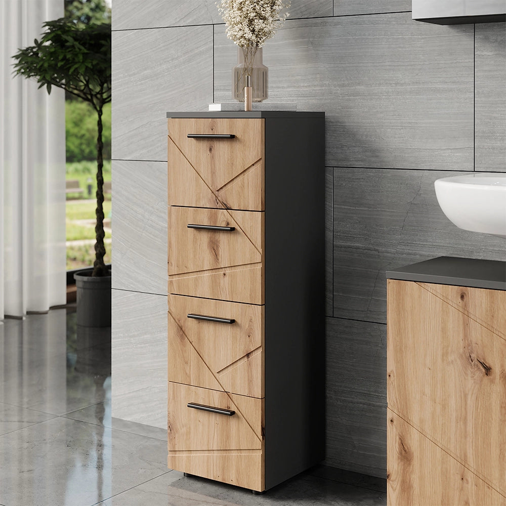 Vicco Mobiletto midi Antracite/Artisan 30 x 95 cm con 4 cassetti