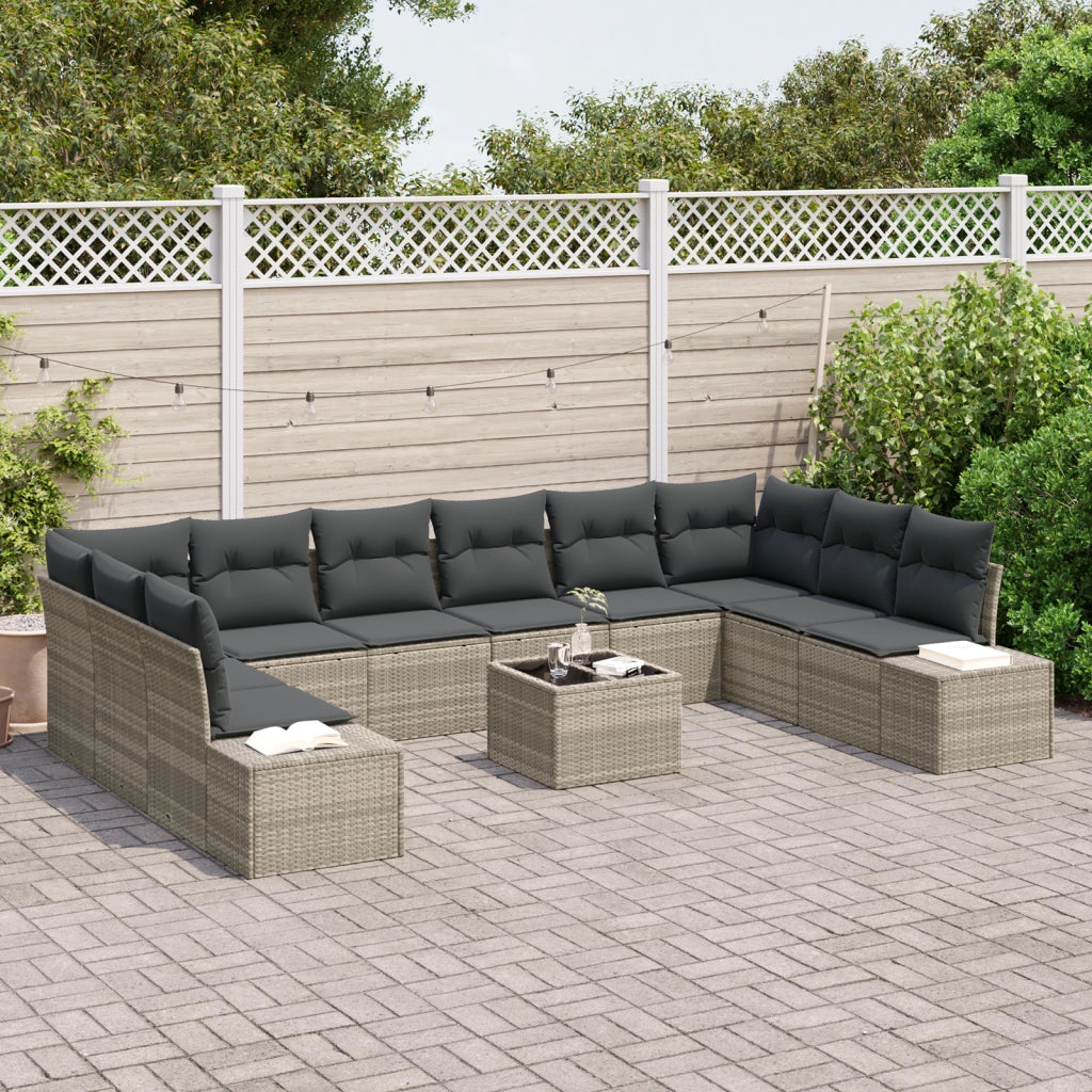 Set Divano da Giardino 11 Pezzi con Cuscini Grigio Rattan