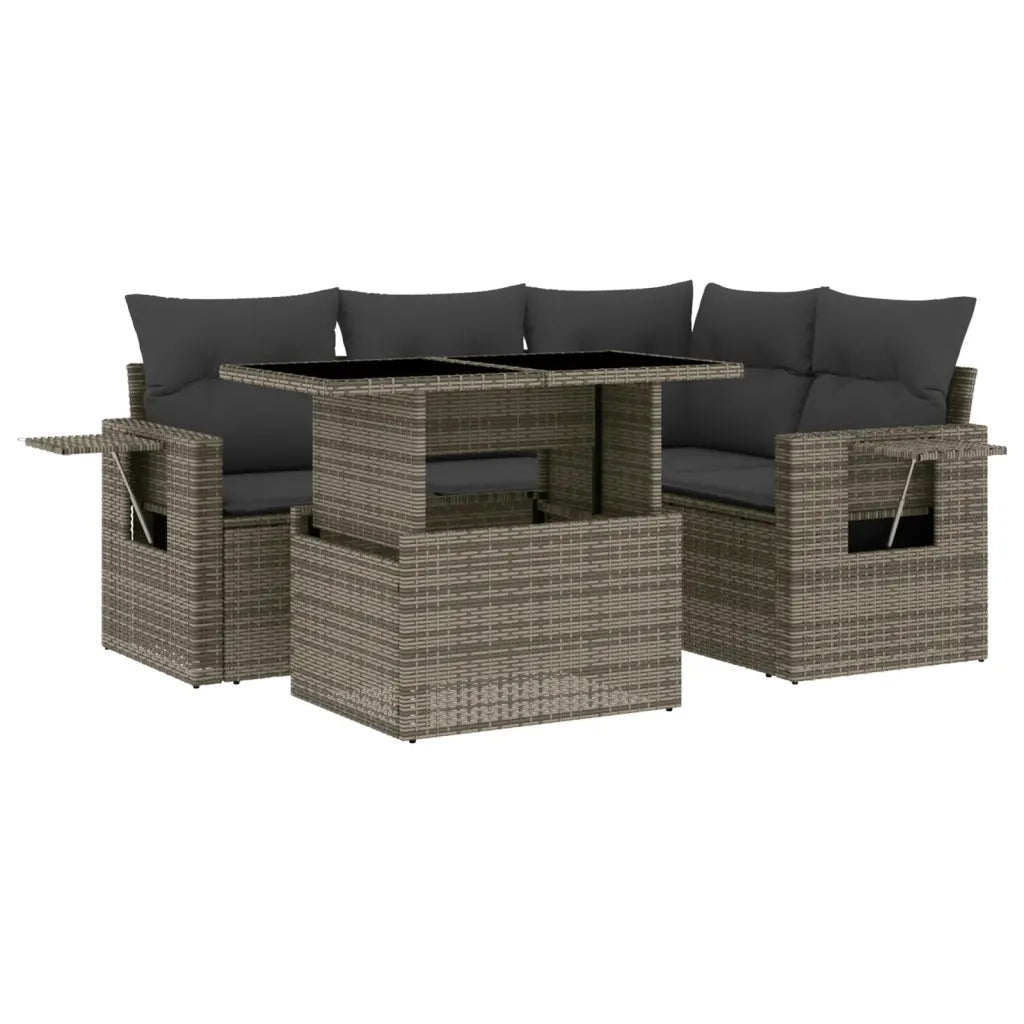 Set Divano da Giardino 5 pz con Cuscini Grigio in Polyrattan 3267880