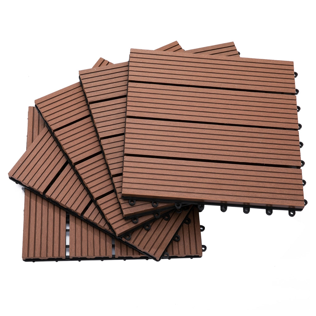 Easycomfort Set 11 Piastrelle per Esterni ad Incastro Antiscivolo in HDPE Riciclato, 30x30x2.2 cm, Marrone