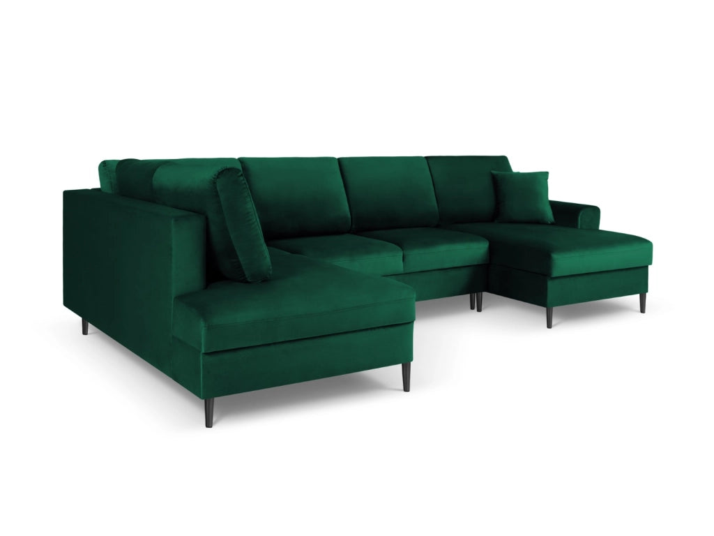 Cosmopolitan Design - Divano panoramico convertibile sinistro con box "Kyoto" 7 posti in velluto verde bottiglia 
