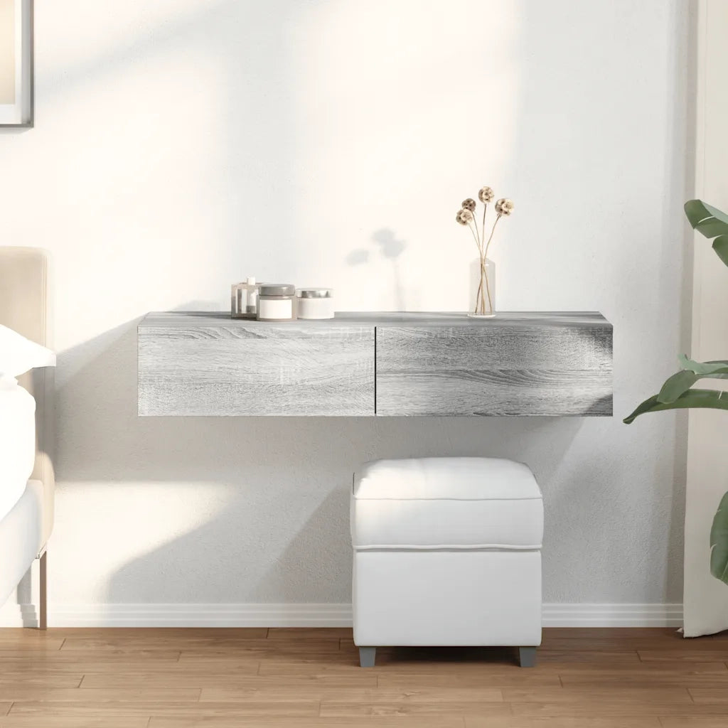 Scaffale a Parete con Cassetti Grigio 100x36x19cm in Truciolato 859991