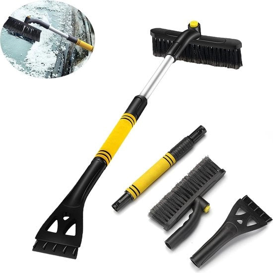 Schrabbiatore per auto con spazzola, 90 cm, schrabbia-aspri 2 in 1 rimovibile, spazzola per neve estendibile con schrabbia-aspri, manico di gomma schiumata (giallo)