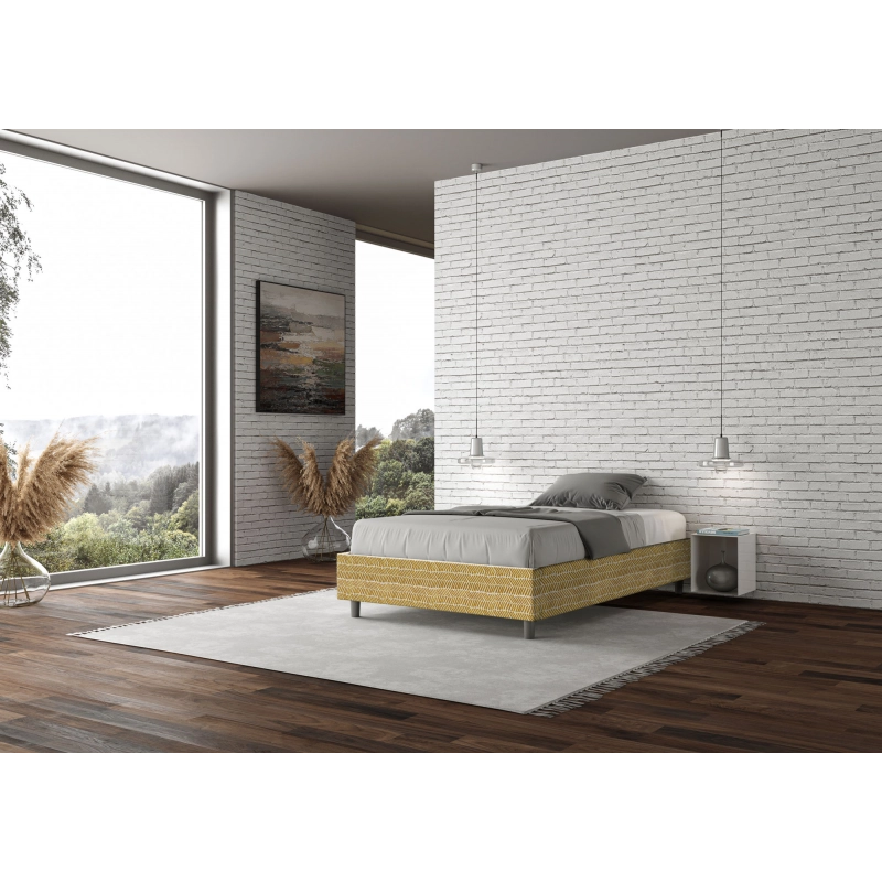 Letto Sommier imbottito 1 piazza e mezza 120x200 cm tessuto Aragona Azelia - Contenitore,Giallo