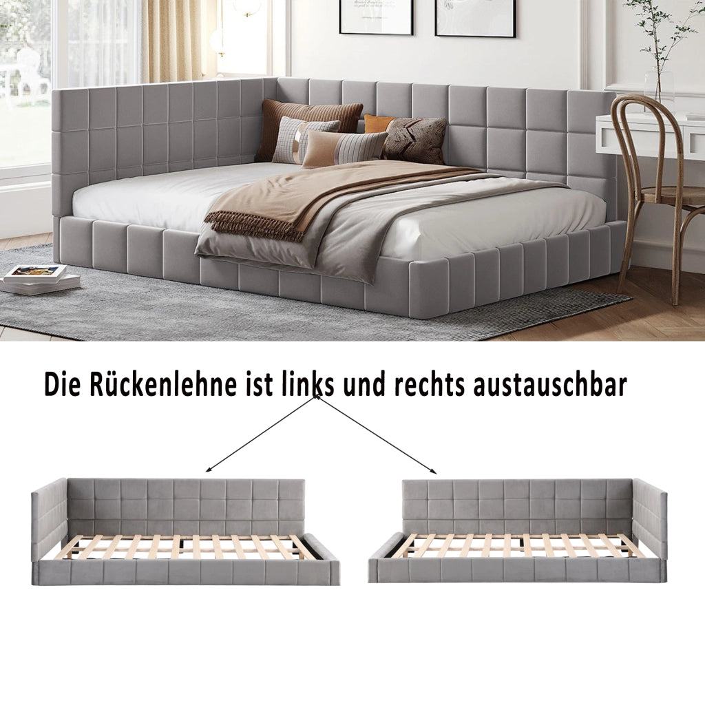LETTO DIVANO 140x200 cm Grigio in Tessuto con rete a doghe
