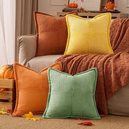 Set di cuscini patchwork corduroy - Insacco da 4 - 40x40 cm - Morbido e Sostenibile