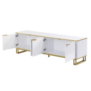 Mobile TV con 4 Ante e Passacavi; Rilievo Geometrico; Struttura in Metallo; in MDF; 160??37;5??48 cm; Bianco