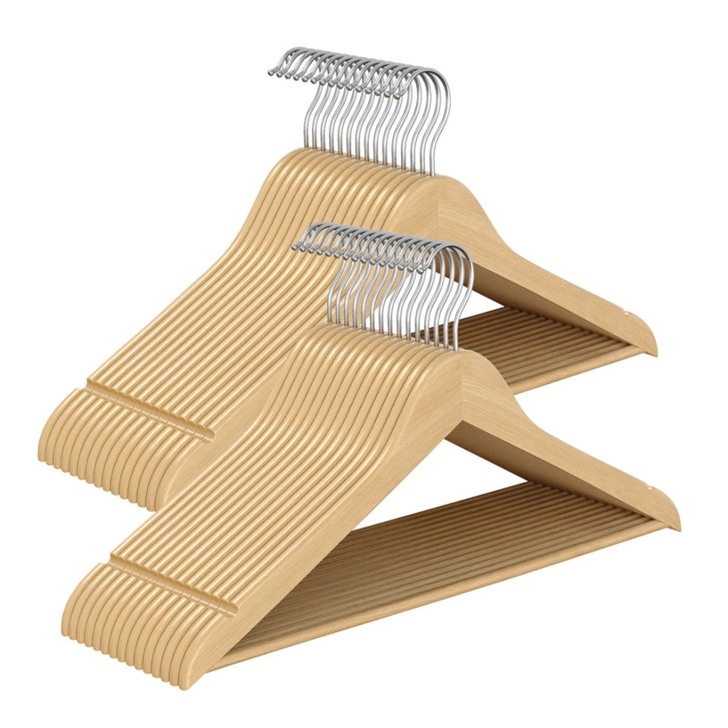 Grucce in legno set da 30 sottili con tacche grucce per pantaloni gancio girevole a 360° legno di betulla per canotte giacche marrone 12_0005059