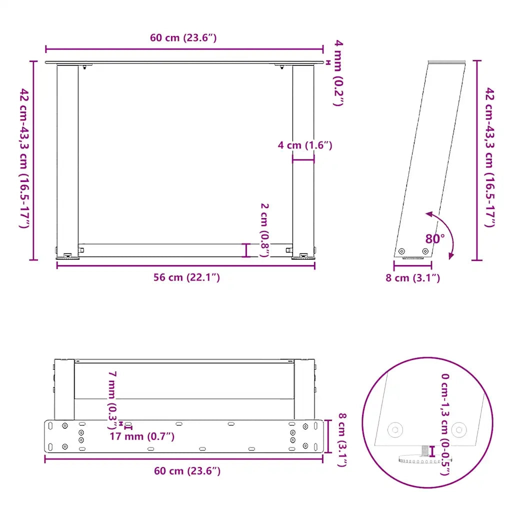 Gambe per Tavolino da CaffÃ¨ a Forma di U 2 pz Bianche 60x(42-43) cm Acciaio