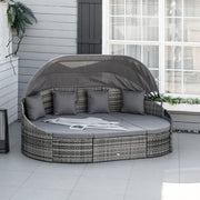Isola Relax da Giardino 4 Pezzi con Parasole ¨C MINIMAL ¨C Polyrattan Grigio, 230x145x80