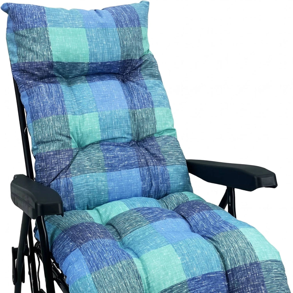 Marvin Sdraio da Giardino con Poggiapiedi Reclinabile Regolabile in 6 Posizioni Flock Poltrona con Cuscino  BLU A QUADRI