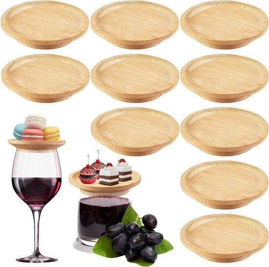 Coppe da Vino con Coppe in Legno - 10 Pezzi per Decorare Desserti e Antipasti - 10 cm di Diametro