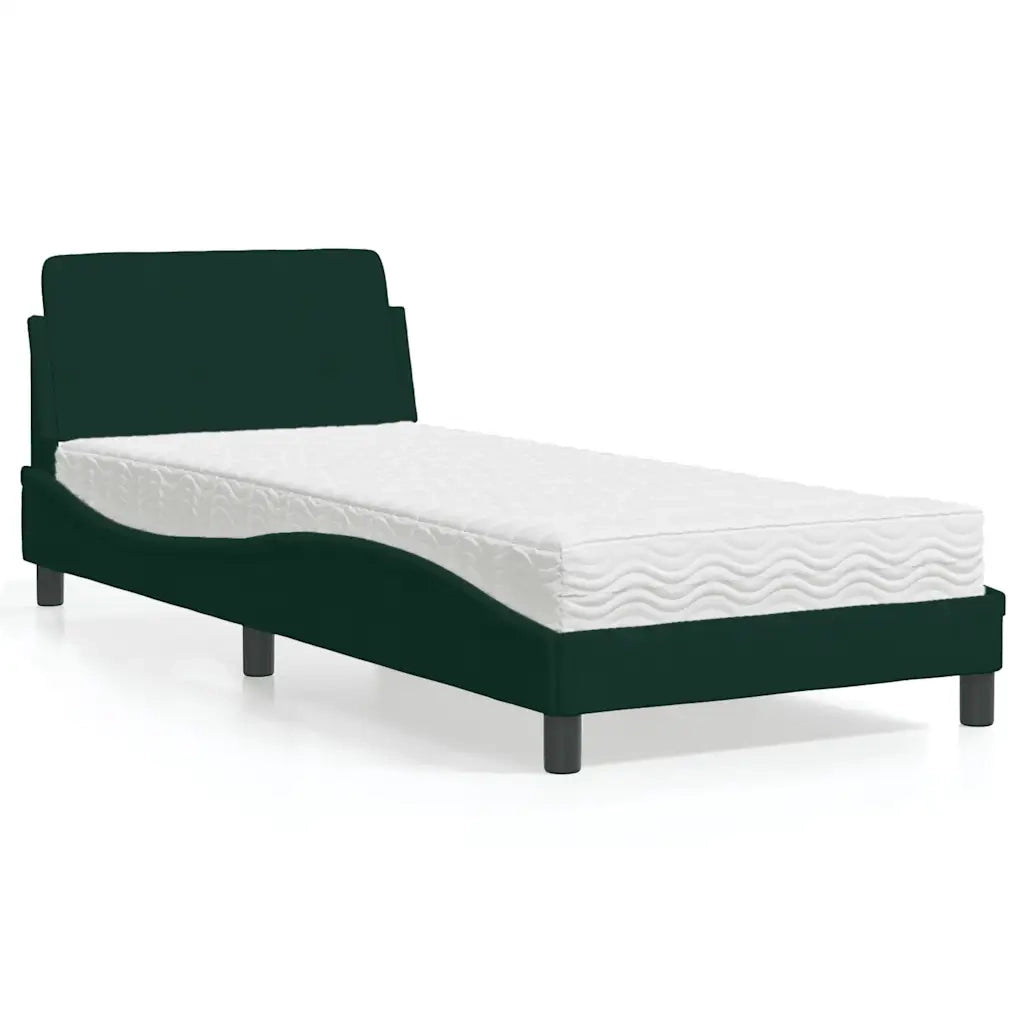 Letto con Materasso-Struttura Letto con Materasso Dover Verde Scuro 90x190 cm in Velluto