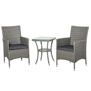 Set 3 Pezzi Salotto Giardino in Rattan PE e Acciaio ¨C zephmum ¨C Grigio con Cuscini e Tavolino Vetro
