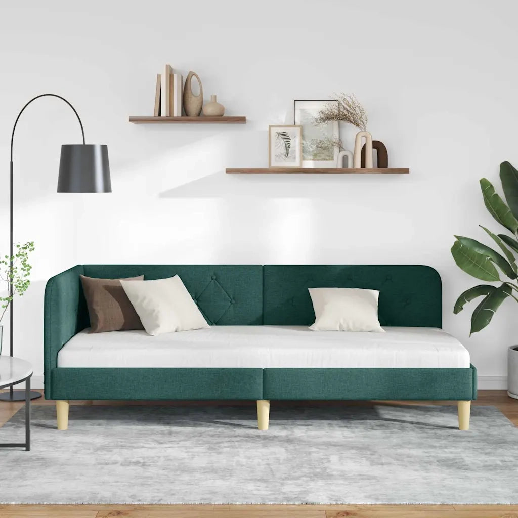 Cornice del letto ad angolo Verde Scuro 80 x 200 cm Tessuto
